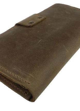 Женский кожаный кошелек клатч купюрник из натуральной кожи оливковый3 фото