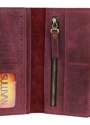 Женский кожаный кошелек купюрник из натуральной кожи марсала4 фото