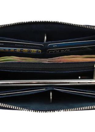 Большой мужской кошелек клатч на молнии из натуральной кожи синий