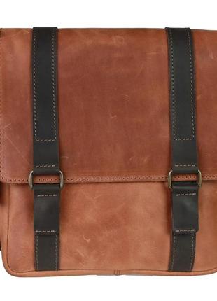 Мужская кожаная сумка через плечо планшет мессенджер с клапаном светло-коричневая gmsmvp872 фото