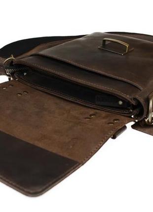 Мужская кожаная сумка-барсетка с ручкой через плечо планшет мессенджер с клапаном коричневая gmsmvp1003 фото