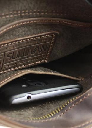 Мужская кожаная сумка-барсетка с ручкой через плечо планшет мессенджер с клапаном коричневая gmsmvp1007 фото