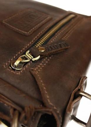 Мужская кожаная сумка-барсетка с ручкой через плечо планшет мессенджер с клапаном коричневая gmsmvp1006 фото