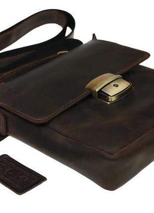 Мужская кожаная сумка-барсетка с ручкой через плечо планшет мессенджер с клапаном коричневая gmsmvp1005 фото
