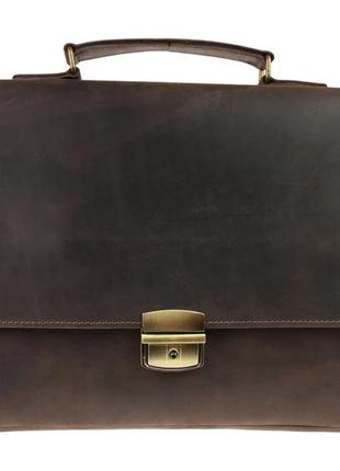 Шкіряна чоловіча сумка портфель для документів а4 з ручкою велика горизонтальна через плече коричнева smg182 фото