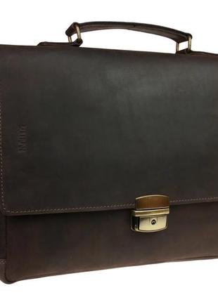 Шкіряна чоловіча сумка портфель для документів а4 з ручкою велика горизонтальна через плече коричнева smg181 фото