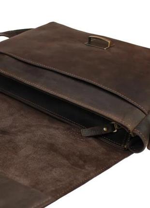 Шкіряна чоловіча сумка портфель для документів а4 з ручкою велика горизонтальна через плече коричнева smg185 фото