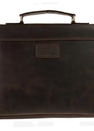 Шкіряна чоловіча сумка портфель для документів а4 з ручкою велика горизонтальна через плече коричнева smg183 фото
