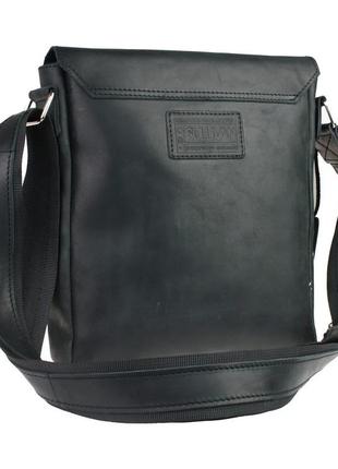 Чоловіча шкіряна сумка через плече планшет месендджер з клапаном чорна gmsmvp533 фото
