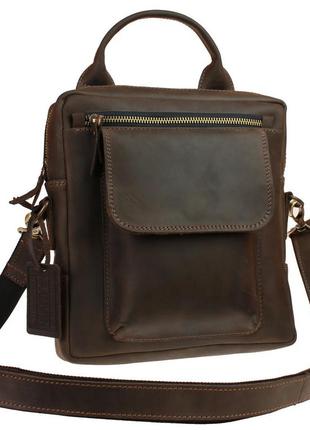 Мужская кожаная сумка-барсетка с ручкой и ремнем через плечо планшет мессенджер коричневая gmsmvp144