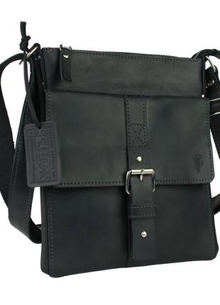Чоловіча шкіряна сумка через плече планшет месендджер чорна gmsmvp90