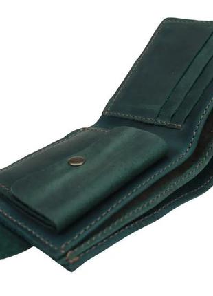 Маленький шкіряний жіночий гаманець портмоне з натуральної шкіри зелений5 фото