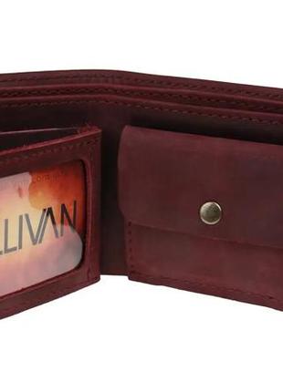 Маленький кожаный женский кошелек портмоне из натуральной кожи с прозрачными карманами марсала