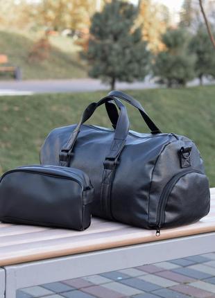 Спортивная дорожная сумка, качественная черная на змейке, с плечевым ремнем1 фото