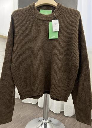 💙💛 коричневий натуральний теплий в‘язаний светер оверсайз в складі шерсть та альпака jack&jones
