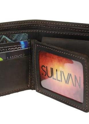 Маленький шкіряний жіночий гаманець портмоне з натуральної шкіри з прозорими кишенями коричневий