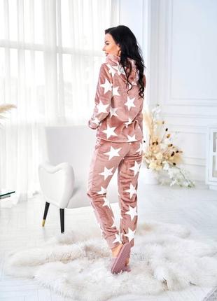 Домашний пижамный костюм серый розовый бирюзовый коричневый теплый зимний махровый на подарок девушке3 фото
