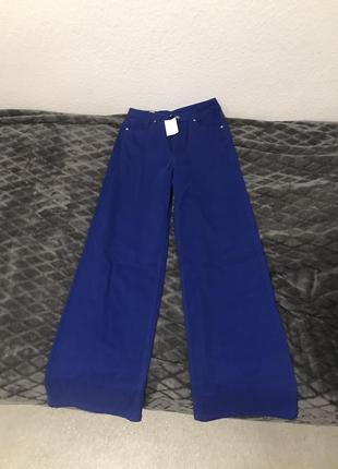 Сині джинси палаццо, колір електрик6 фото