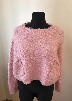 Розовый пушистый объемный оверсайз свитер без горла brave soul xs