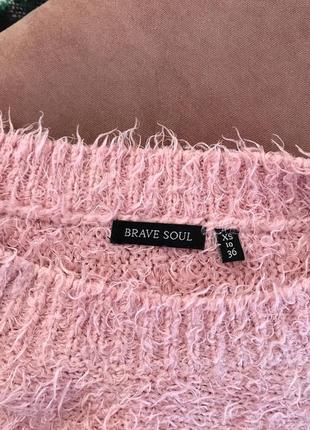 Розовый пушистый объемный оверсайз свитер без горла brave soul xs4 фото