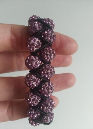 Красивый браслет с фиолетовыми бусинами3 фото