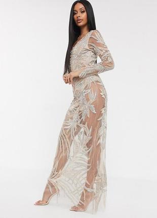 Вечернее платье секси asos! паетки, камни, бусины+вшитый боди a star is born