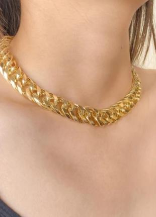 Крупная массивная цепь чокер густое плетение цепочка тренд стильная золото золотая золотистая6 фото