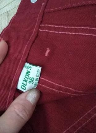 Шикарная джинсовая юбка трапеция на пуговицах бордовая марсала короткая мини4 фото