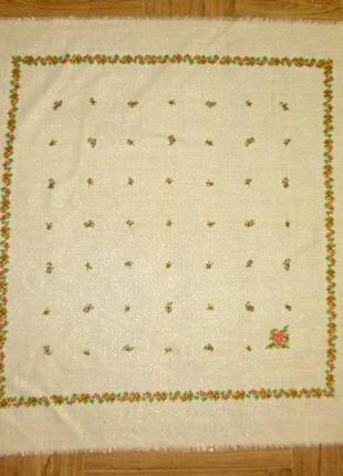 Шерстяной платок с люрексом молочный в цветах винтаж 70см/73см1 фото