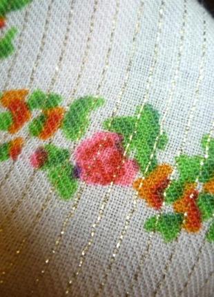 Шерстяной платок с люрексом молочный в цветах винтаж 70см/73см4 фото
