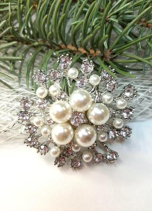 Новогодняя брошь снежинка новый год праздник рождество подарок украшение елку новогодний эффектный серебряный серебрянный4 фото