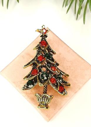 Брошь новогодняя елка винтажный стиль новый год праздник рождество подарок украшение елку новогодние красочная яркая эффектная