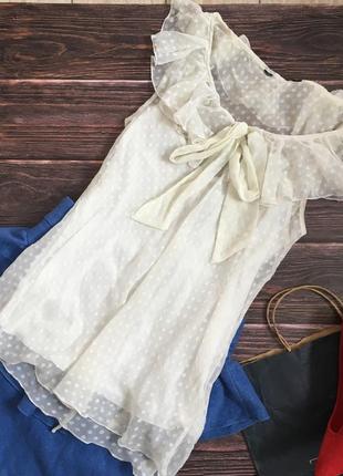 Блуза new look біла в горох з бантом горошок