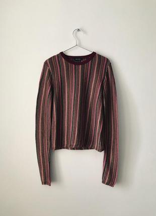Тонкий светр у різнокольорову блискучу смужку new look бордовий смугастий светр з люрексом
