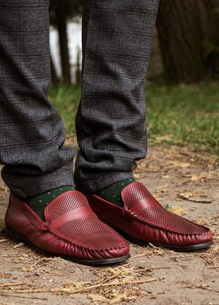 Бордовые мужские туфли luciano bellini перфорированные мокасины. хороший выбор для любителей стильной обуви!5 фото