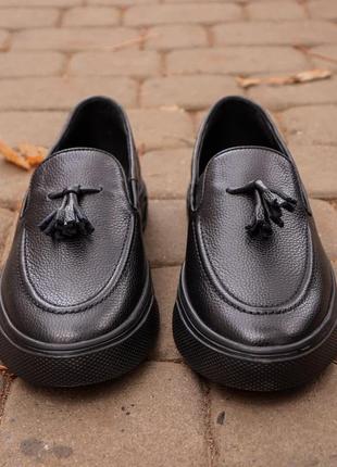 Чорні туфлі без каблука ed-ge 471! практичні та зручні чоловічі лофери