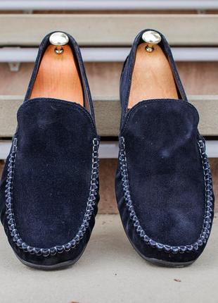 Сині чоловічі мокасини prime shoes із натурального замшу та шкіри. вибирайте стильні мокасини на кожен день!