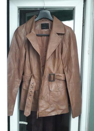Vero moda коричневая кожанная удлиненная куртка демисезон осень весна2 фото