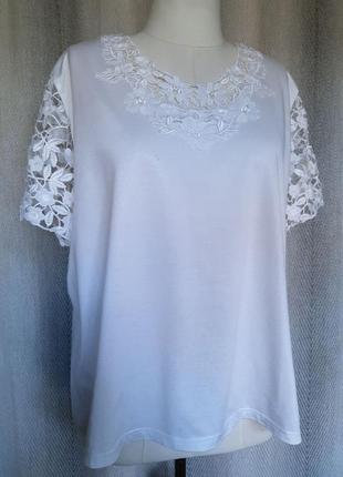 Женская белая трикотажная блуза, блузка с кружевом riddela