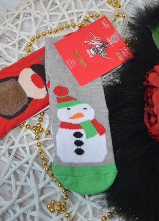3-4 роки нові фірмові шкарпетки з різдвяним принтом новорічні нг сніговик і олень 2 пари koton3 фото