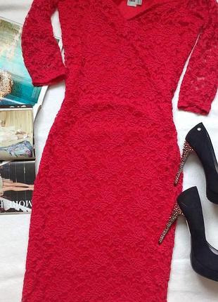 Червоне плаття міді мереживо від бренду asos