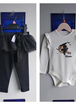 ❤️🐭красивый комплект хэллоуин новый год боди/лосины/повязка бантик минни маус на 18-24 мес disney