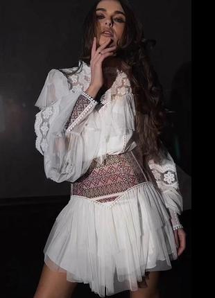 Платье вышиванка женское короткое мини белое с украинской тематикой, в этническом стиле, этно нарядное, платье на выпускной, на роспись, свадьбу8 фото