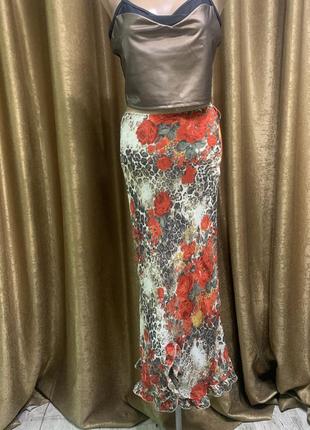 Шифоновая юбка миди в стиле бохо с ярким цветочным принтом, р.101 фото