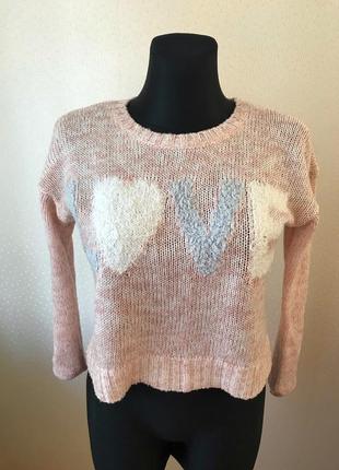 Нежно розовый укорочённый шерстяной свитер new look xs-s