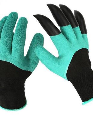 Прорезиненные перчатки с когтями garden genie gloves для работы с землей с пластиковыми наконечниками зелёный7 фото