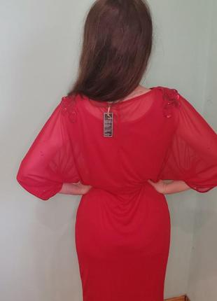 Вечернее красное платье с пайетками рукав летучая мышь2 фото