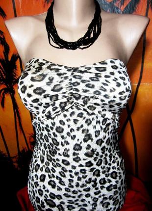Леопардовое  коктельное платье бюстье с открытой спиной2 фото