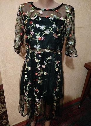 Платье вышивка цветы фатин сетка