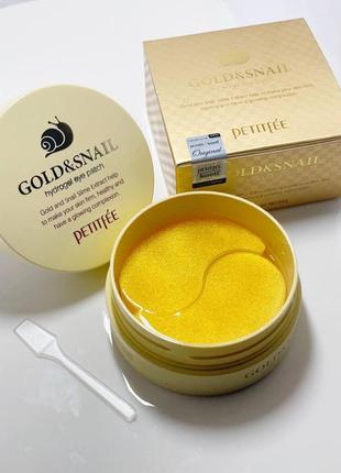 Гидрогелевые патчи для глаз с экстрактом золота и муцином улитки petitfee gold & snail hydrogel eye patch1 фото